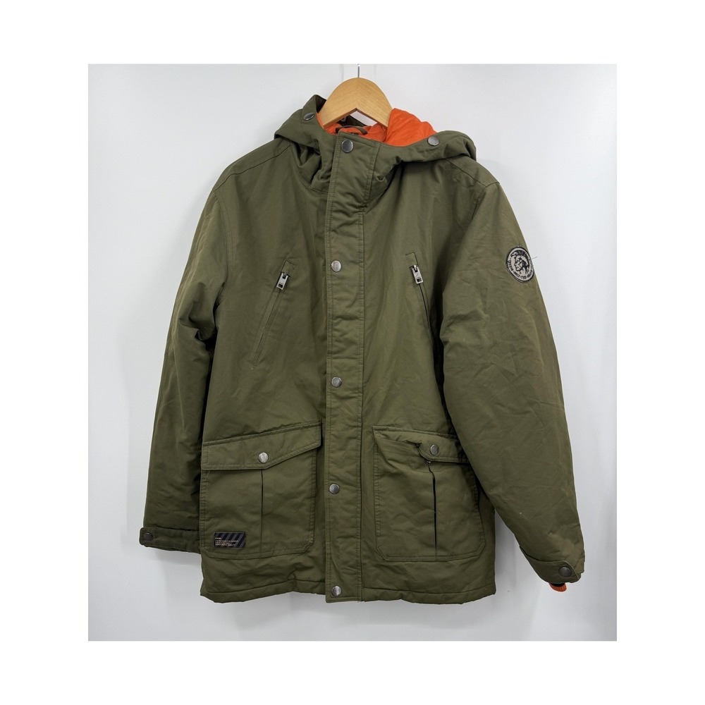 Diesel‎ Jacket Boys 18/20 Green Hooded Quilted Parka Coat Orange Lining